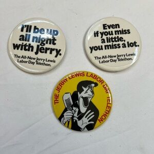 Jerry Lewis Pinbacks Labor Day Telethon LOT OF 3 Button 3" Muscular Dystrophy